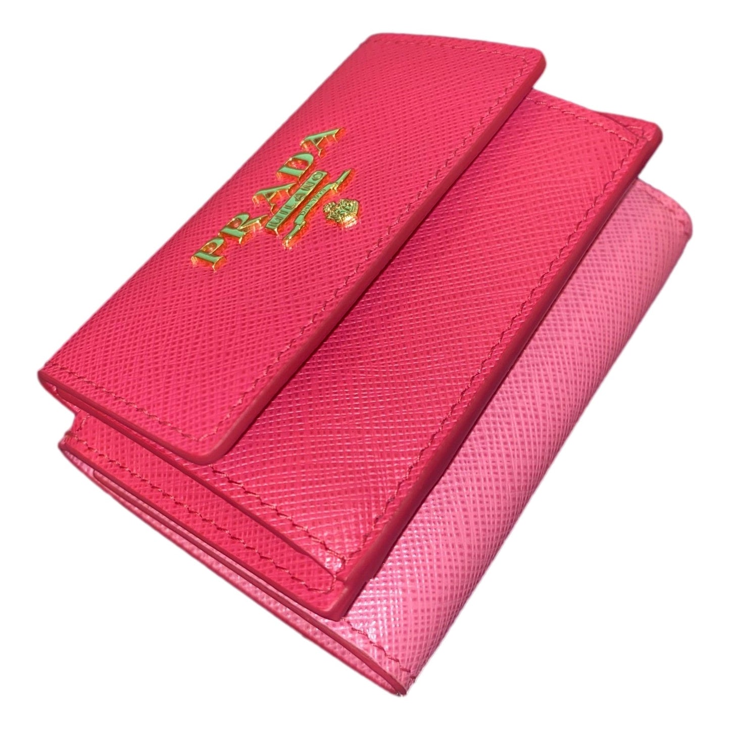 Luxury PradaTwo-Toned Pink Tri-Fold Saffiano Wallet