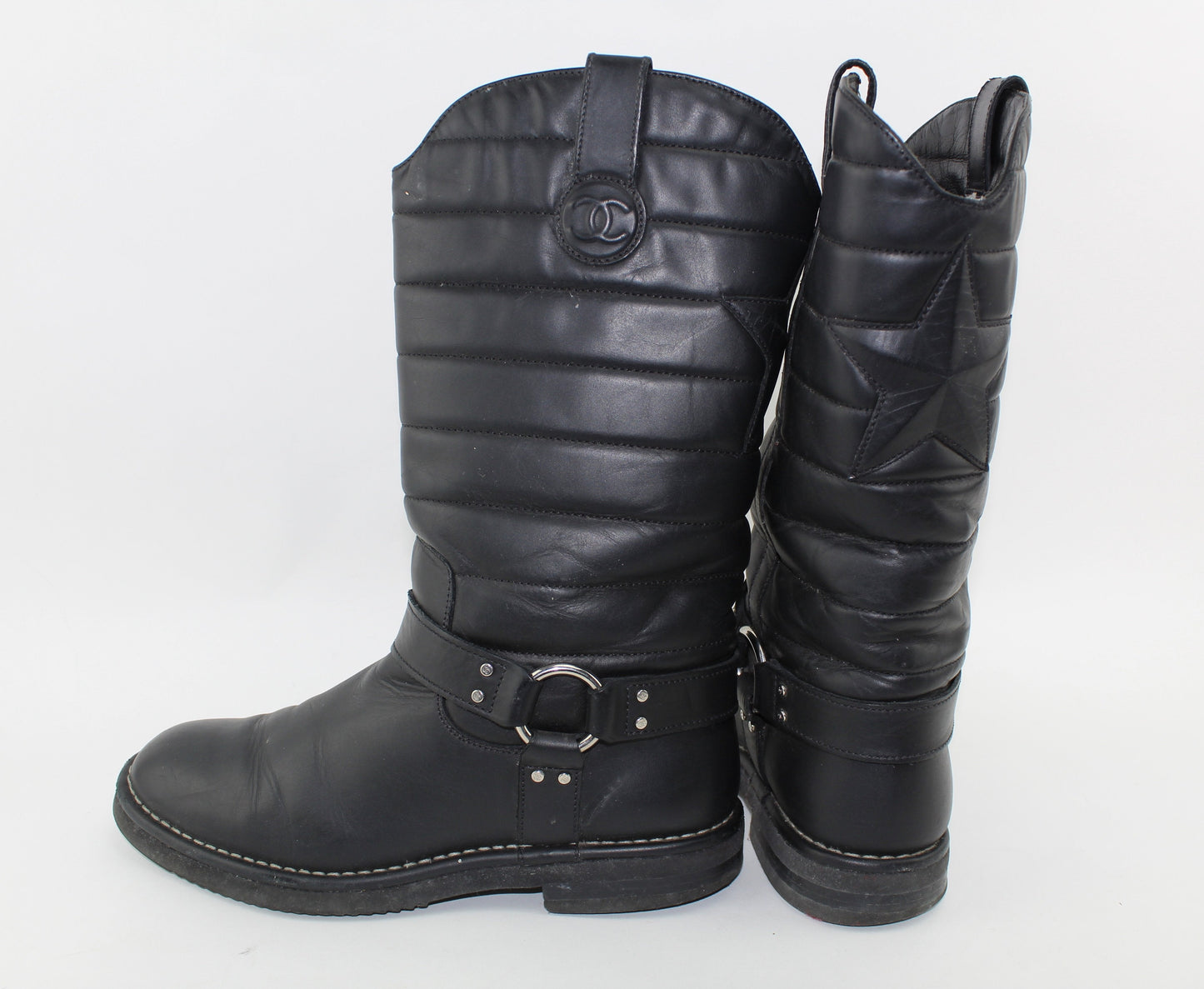 CHANEL DALLAS MOTO STAR BOOTS SIZE 40