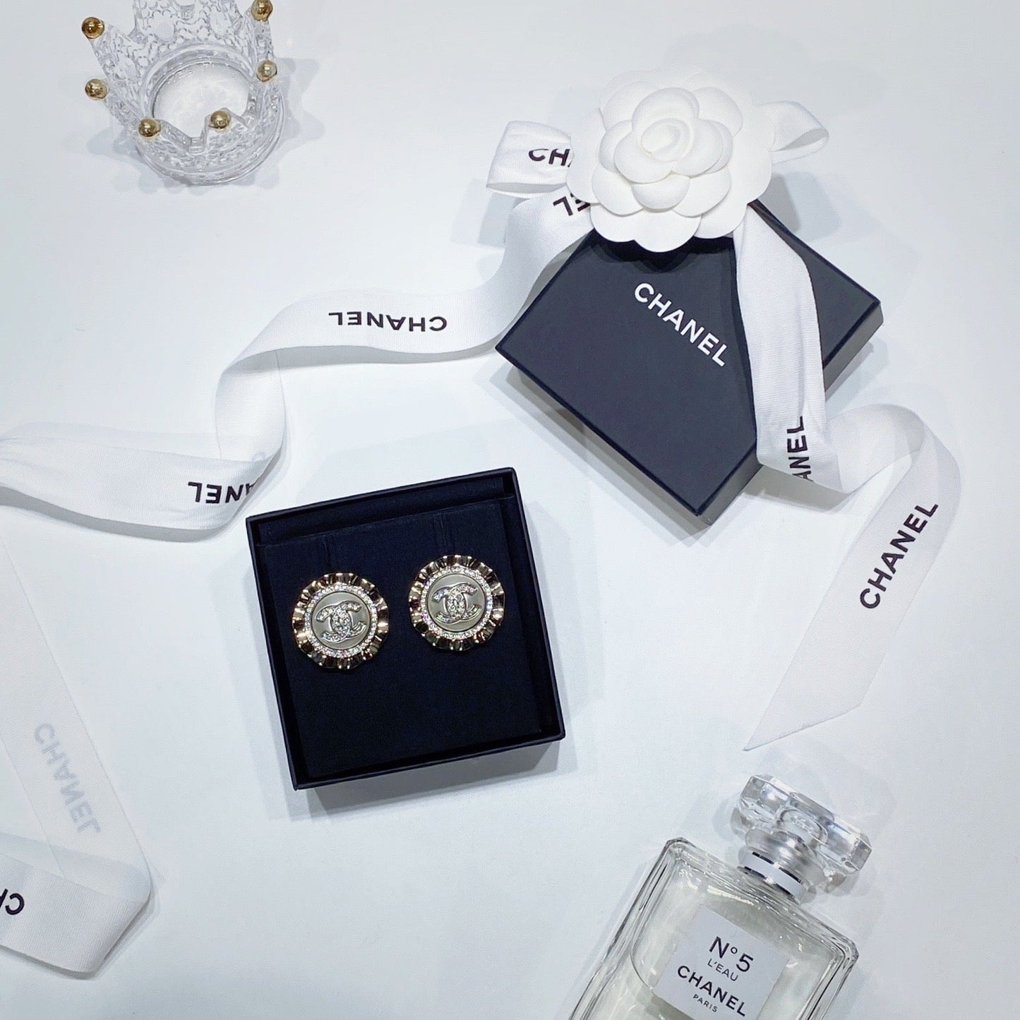 No.001308-3-Chanel Round Metal Crystal Earrings (Brand New / 全新)