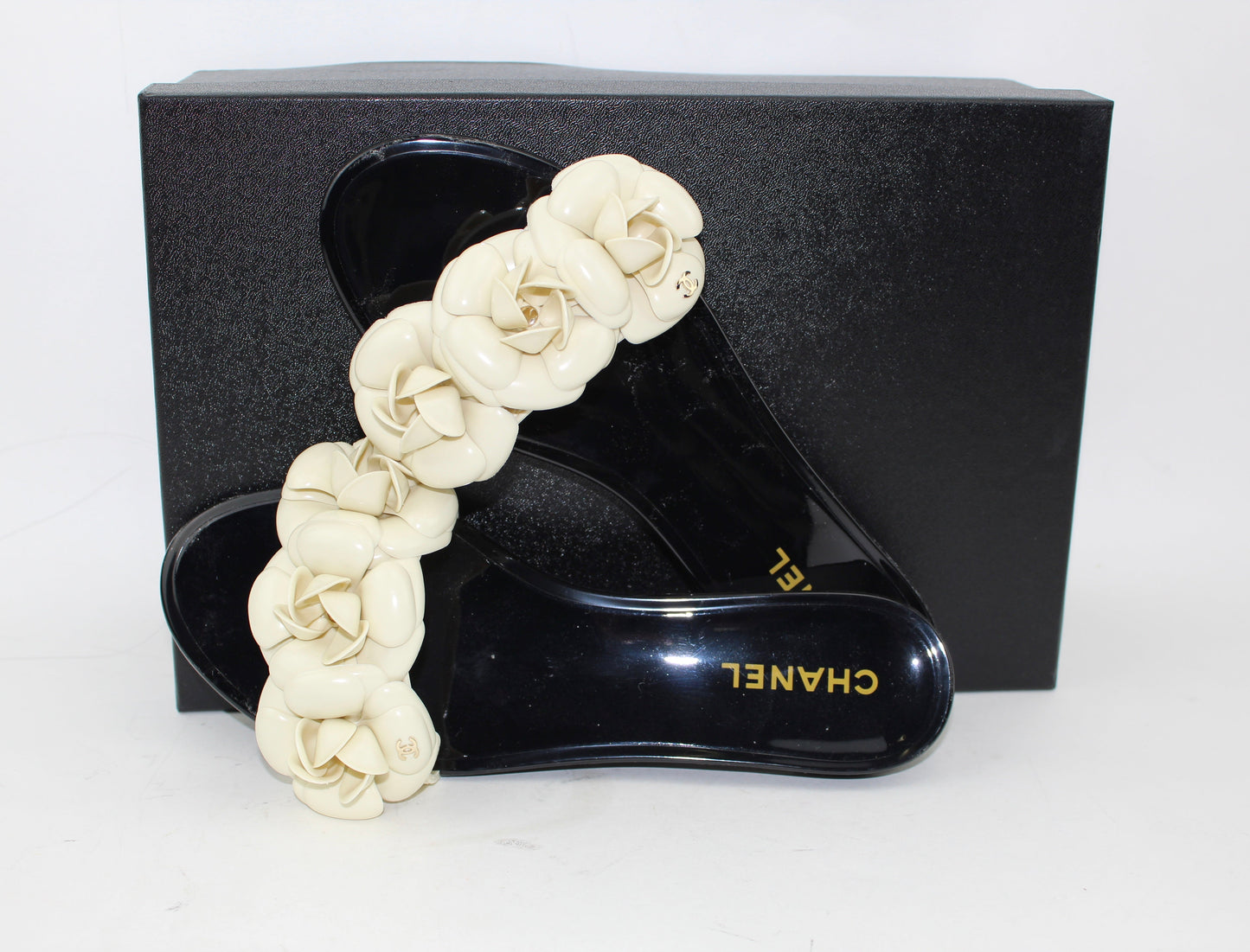 Chanel PVC Slides with Camellia Flowers
