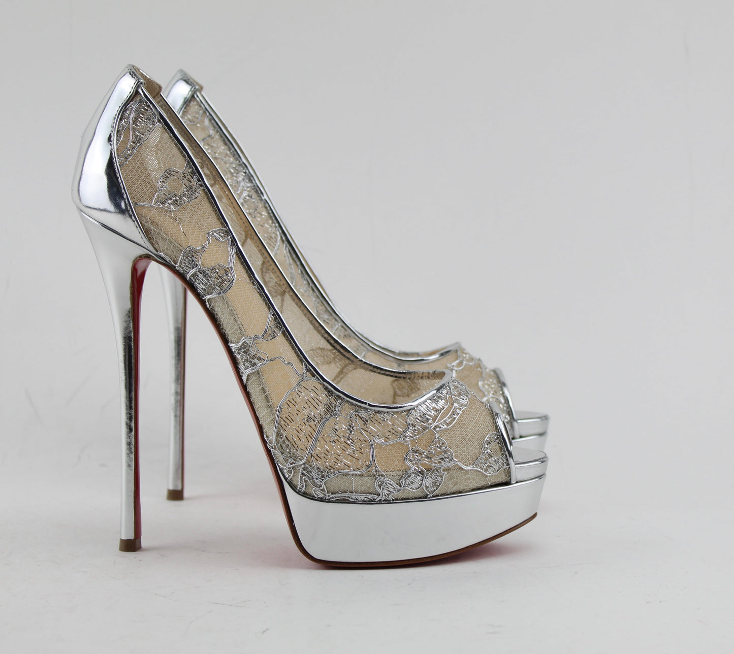 CHRISTIAN LOUBOUTIN FETISH PEEP LACE 150mm SIZE 39