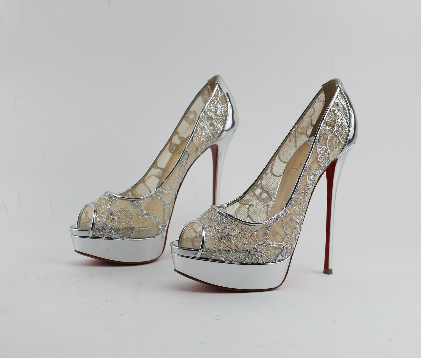 CHRISTIAN LOUBOUTIN FETISH PEEP LACE 150mm SIZE 39