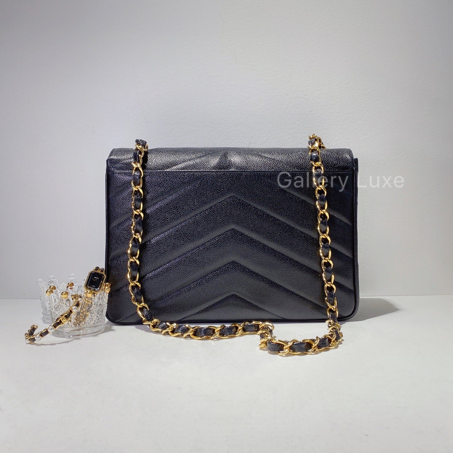 No.2380-Chanel Vintage Chevron Caviar  Jumbo Flap Bag