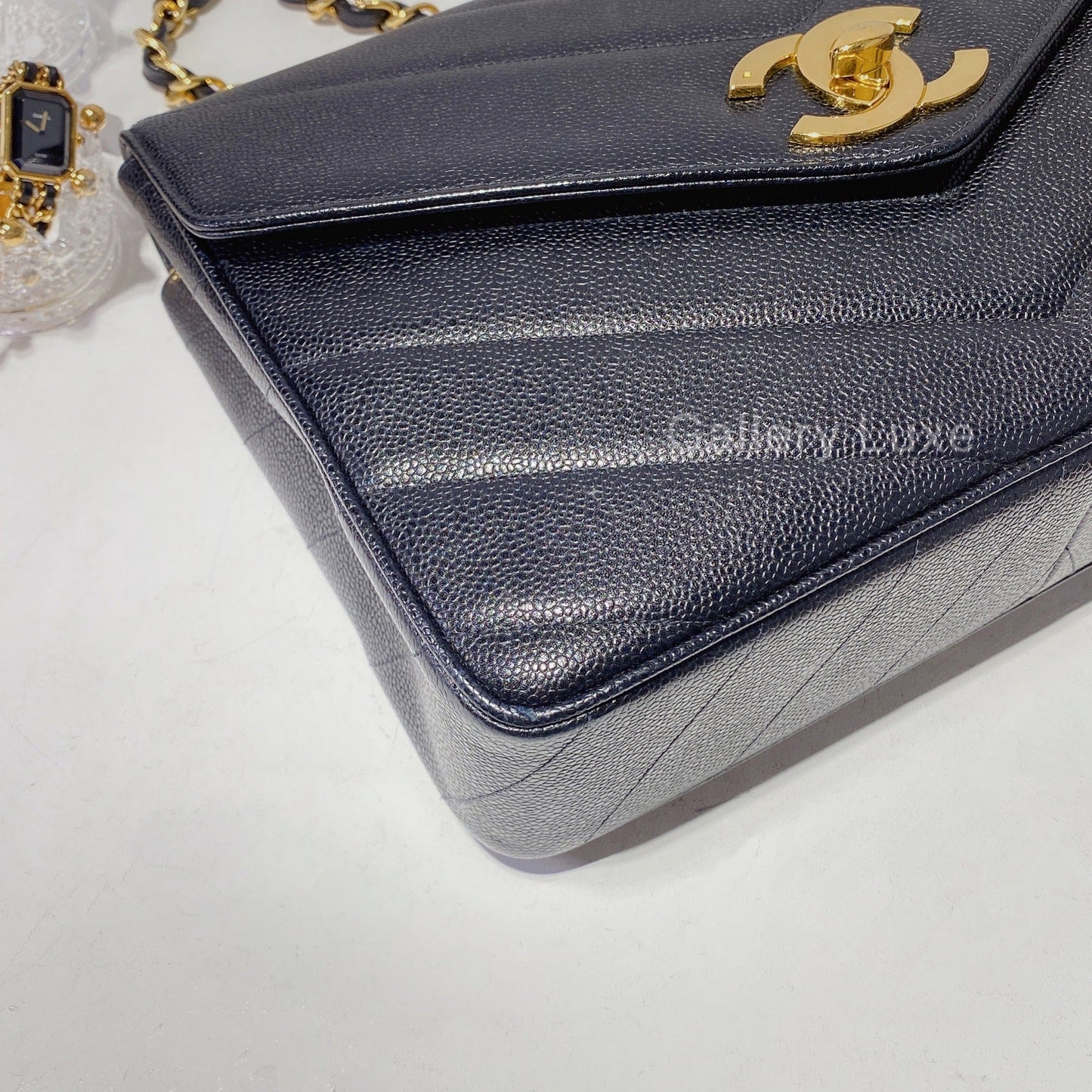 No.2380-Chanel Vintage Chevron Caviar  Jumbo Flap Bag