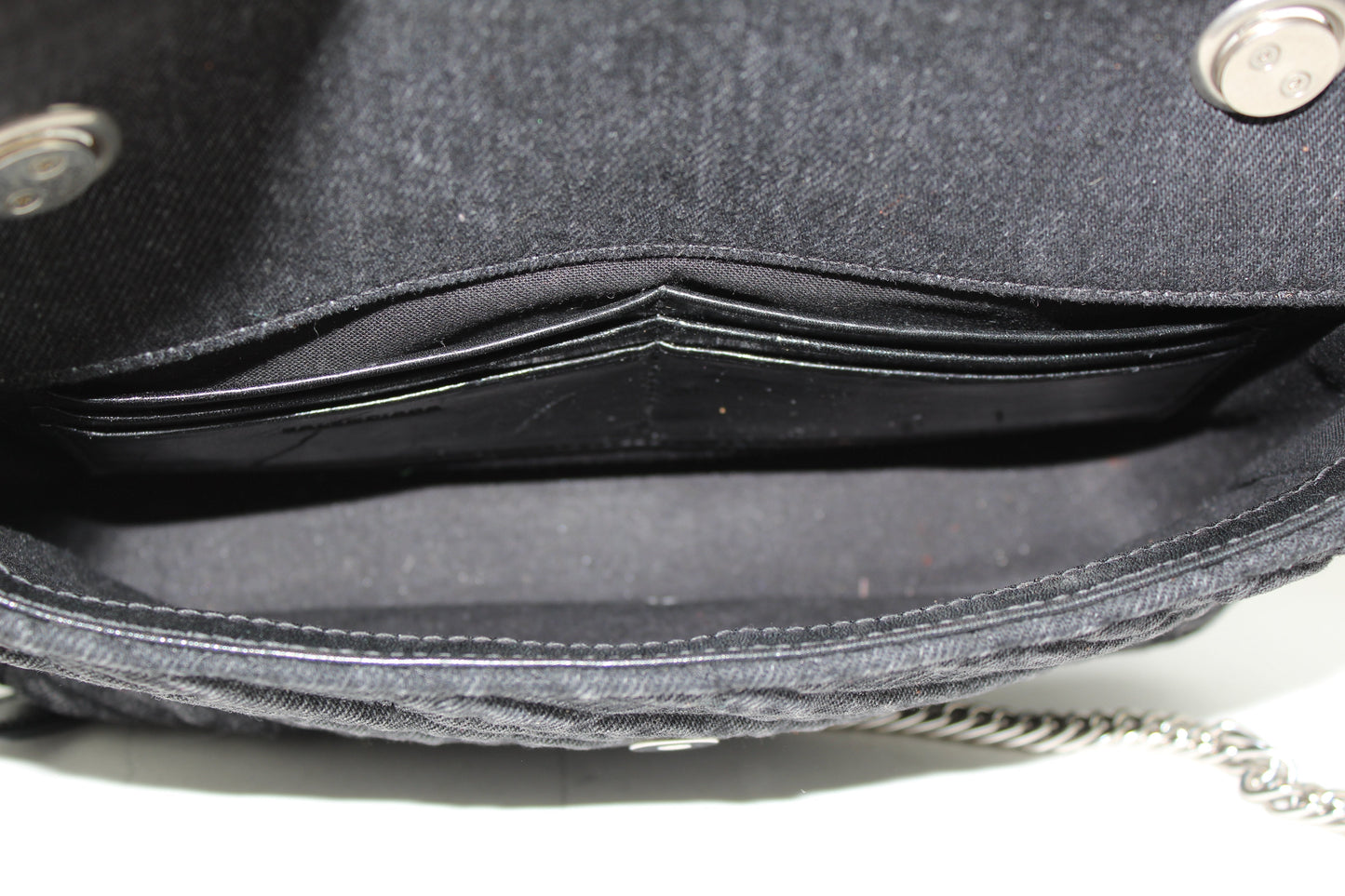 BALENCIAGA BB CHAIN DESTROYED DENIM CROSSBODY BAG