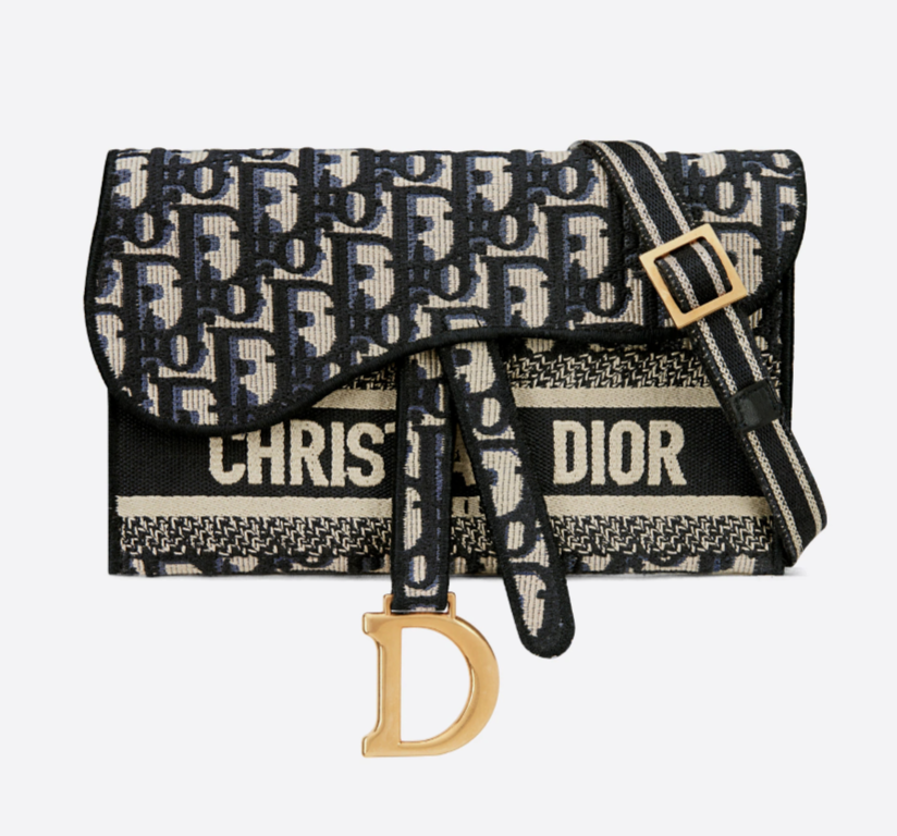 Dior Saddle Slim Pouch in Blue Dior Oblique Embroidery