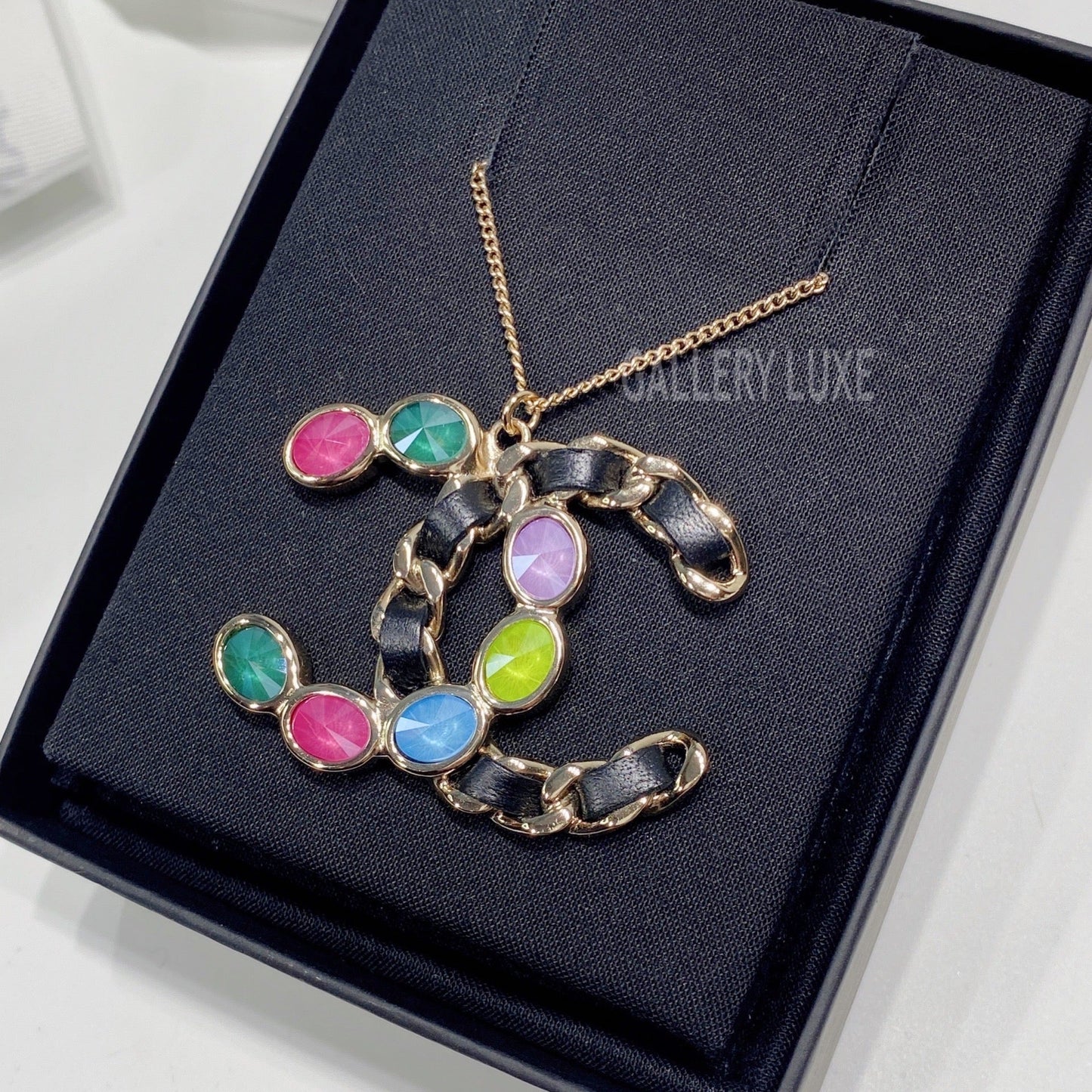 No.3545-Chanel Metal & Leather Coco Mark Necklace (Unused / 未使用品)