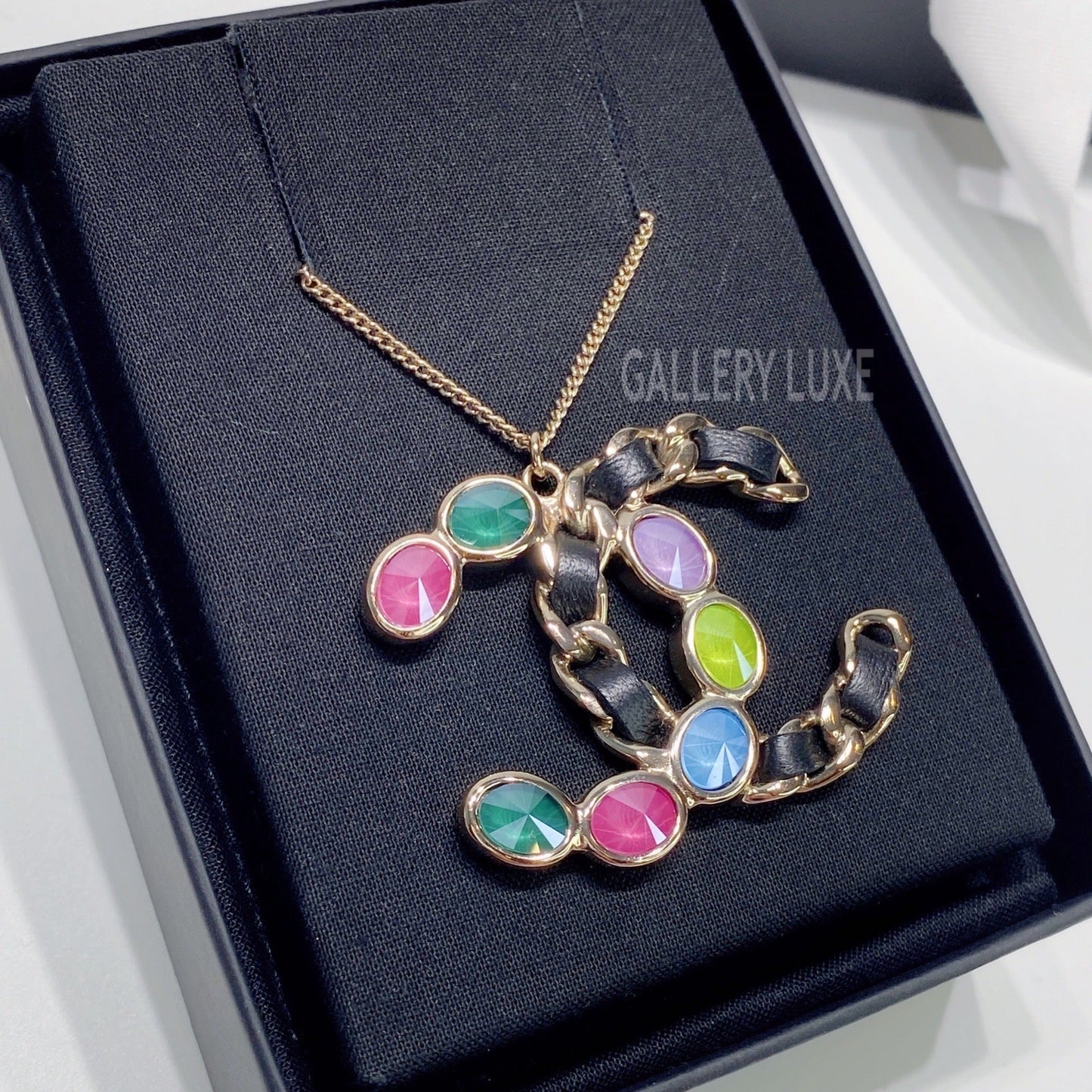 No.3545-Chanel Metal & Leather Coco Mark Necklace (Unused / 未使用品)