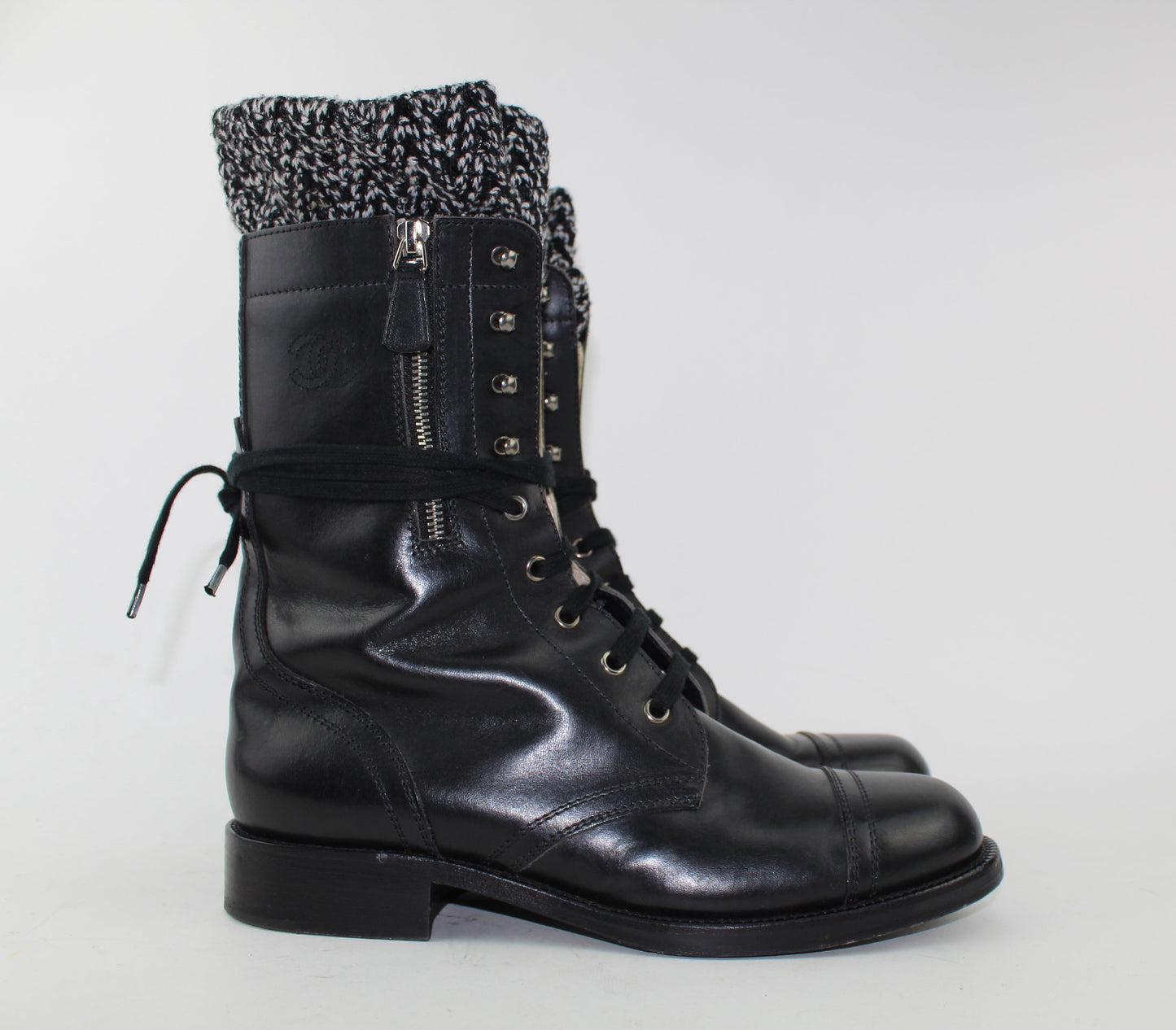 CHANEL CC SOCK COMBAT BOOTS