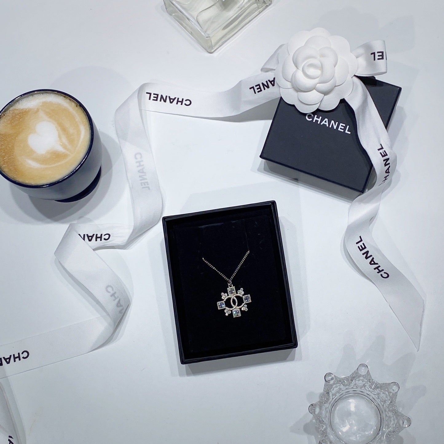 No.001315-6-Chanel Crystal & Metal Coco Mark Necklace