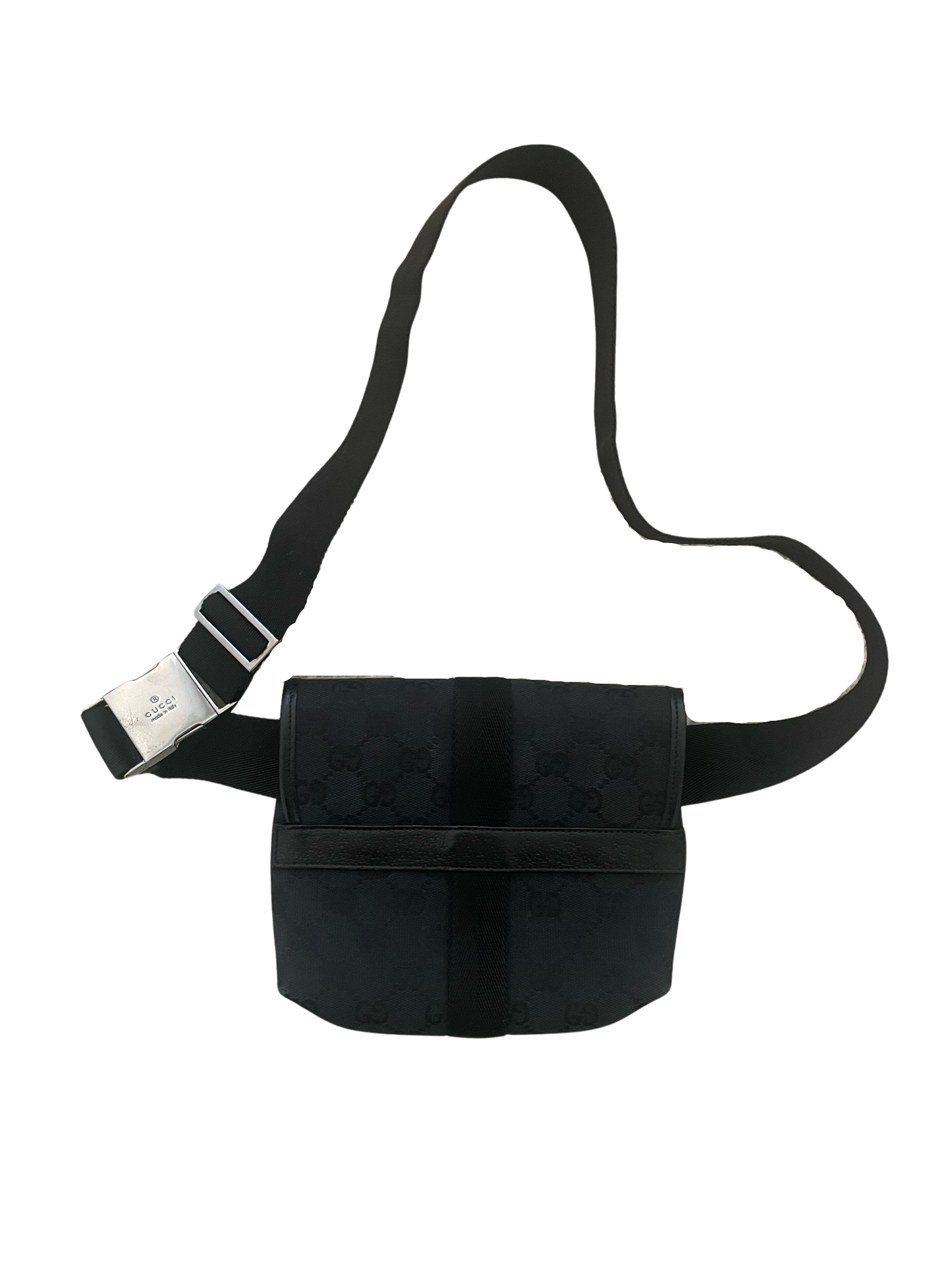 Luxury Gucci Black Jacquard Leather Belt Bag