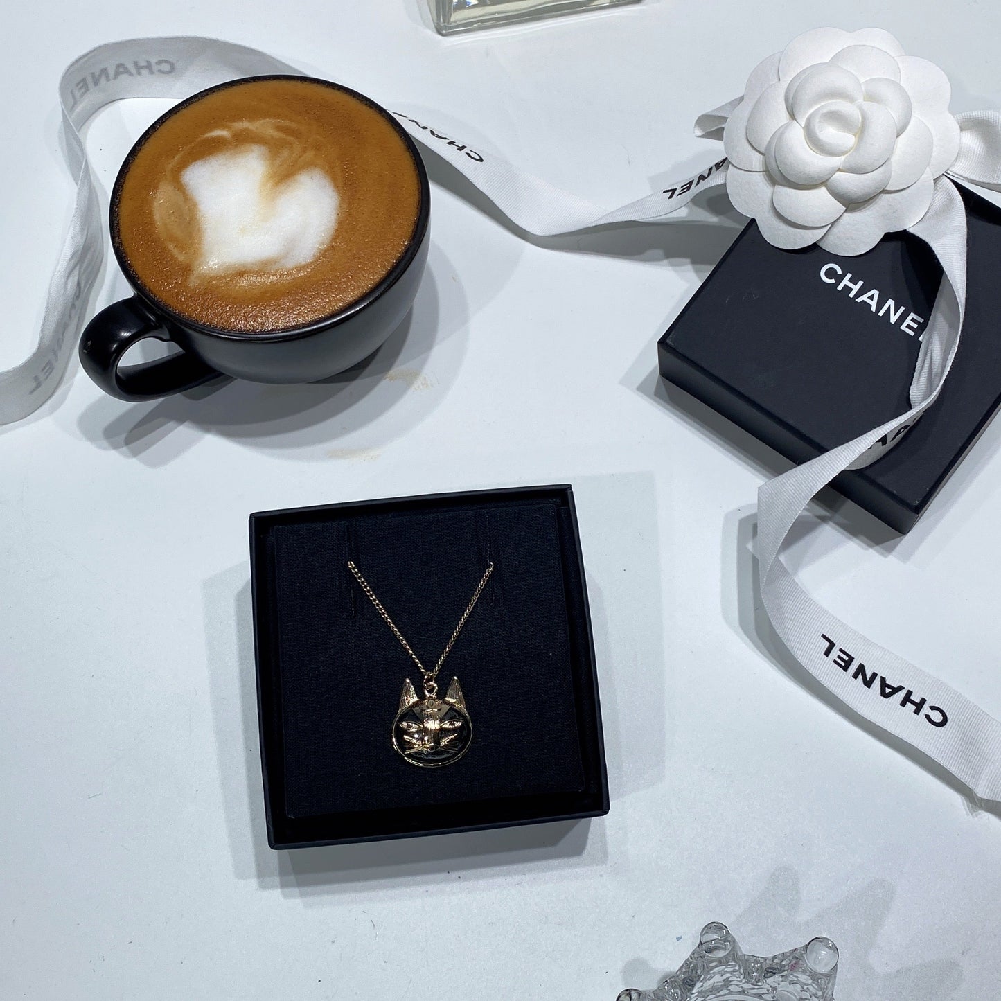 No.001314-4-Chanel Gold Metal Cat Charm Necklace