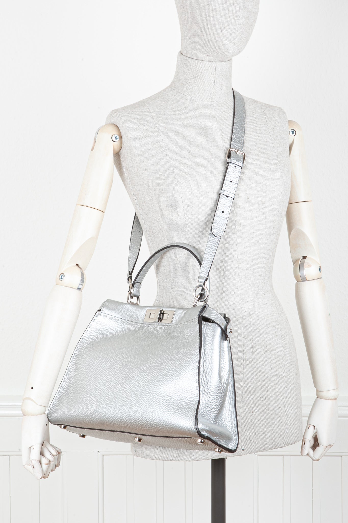Luxury Fendi Peekaboo Medium Silver