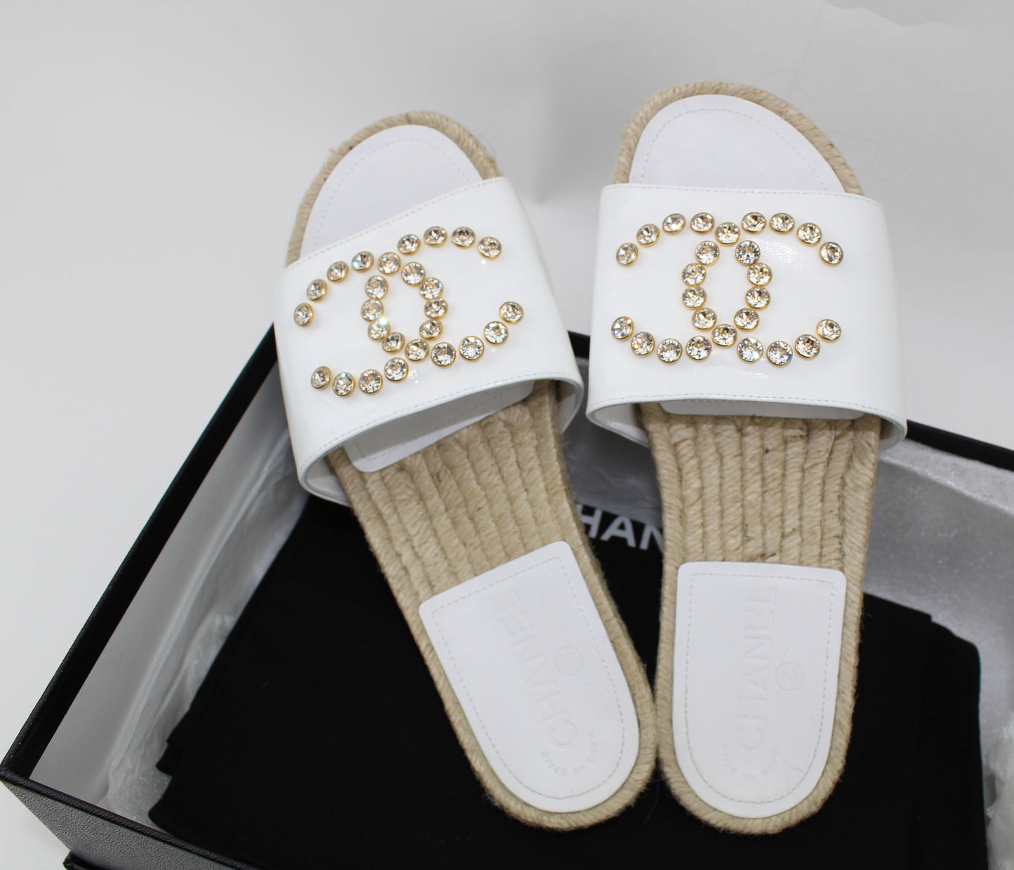 CHANEL PATENT CALFSKIN MULES