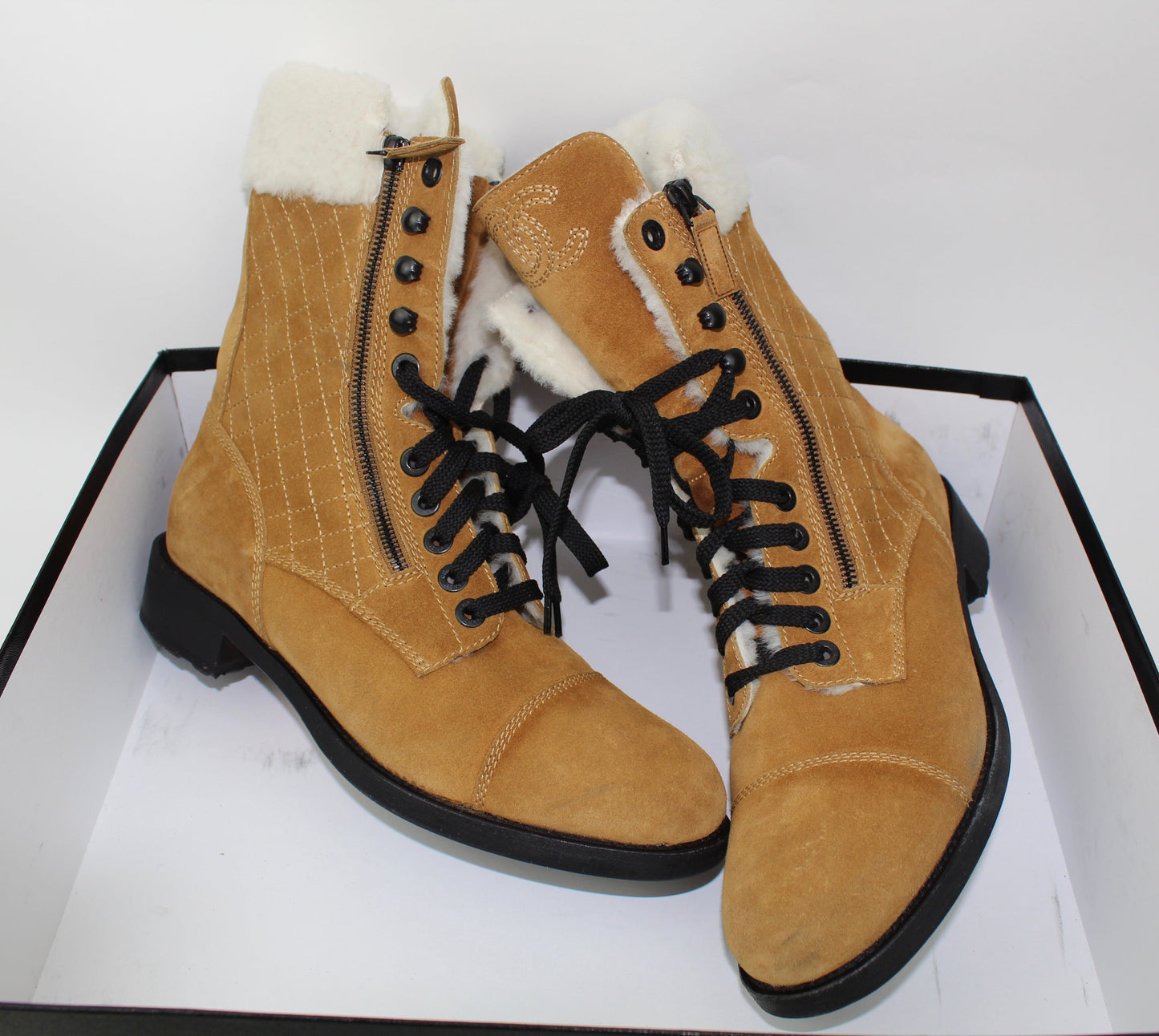 CHANEL SHEARLING COMBAT BOOTS