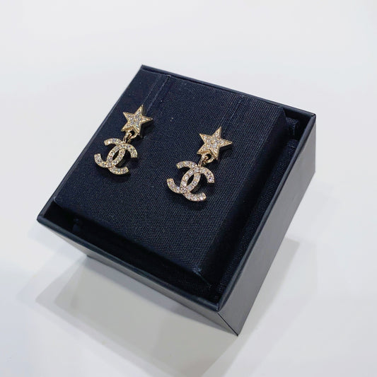 No.3890-Chanel Metal & Crystal Stars Coco Mark Earrings( Brand New / 全新貨品)