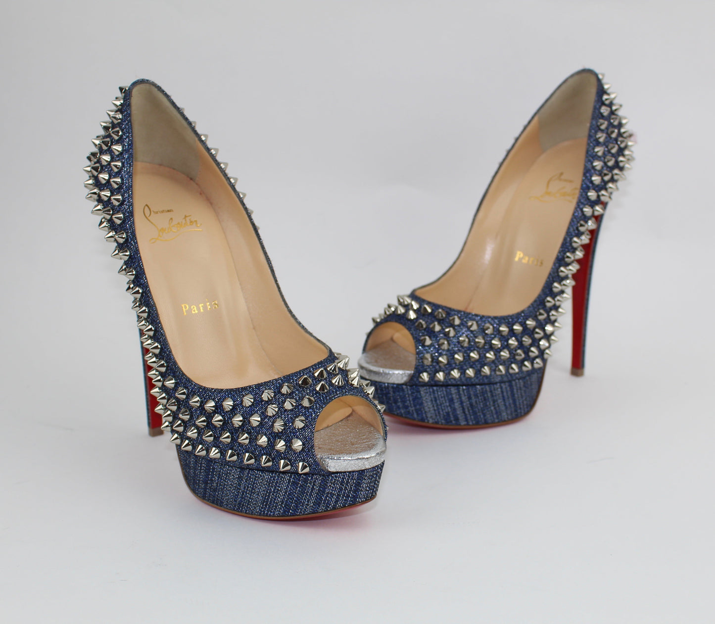 CHRISTIAN LOUBOUTIN METALLIC LADY PEEP SPIKES 150MM