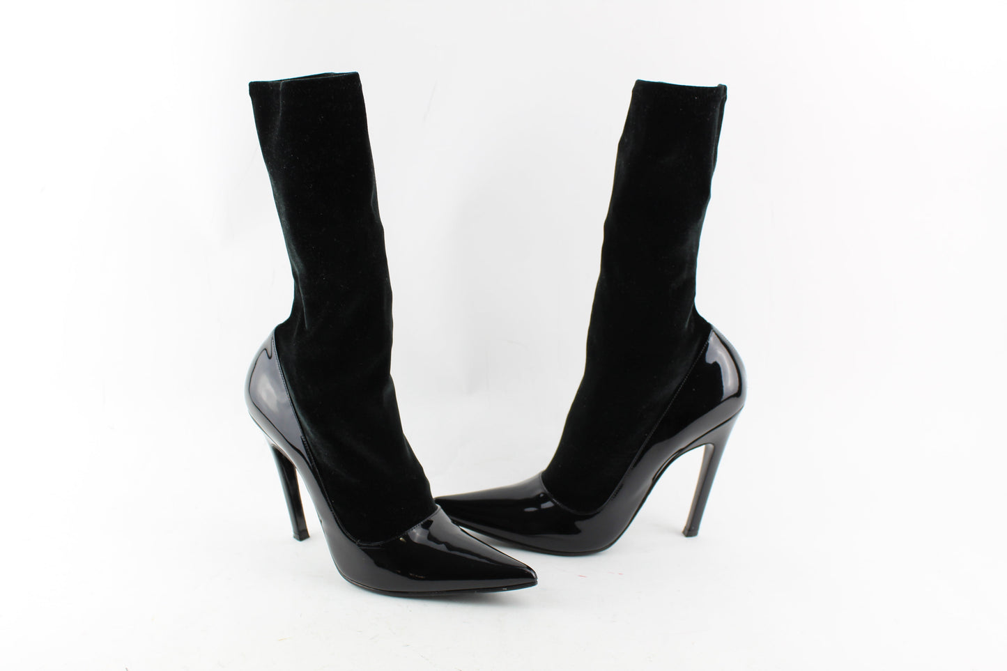 BALENCIAGA PATENT LEATHER & VELVET BOOTIES SIZE 38