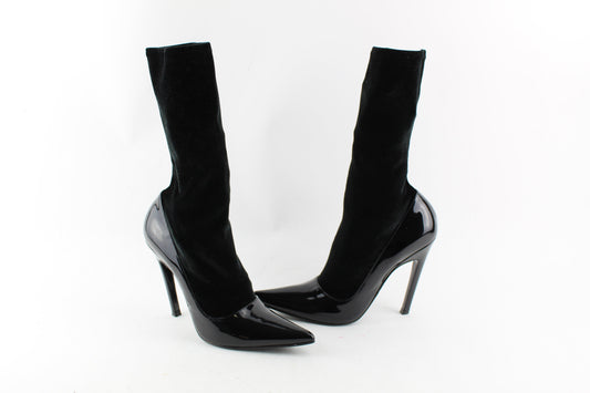 BALENCIAGA PATENT LEATHER & VELVET BOOTIES SIZE 38