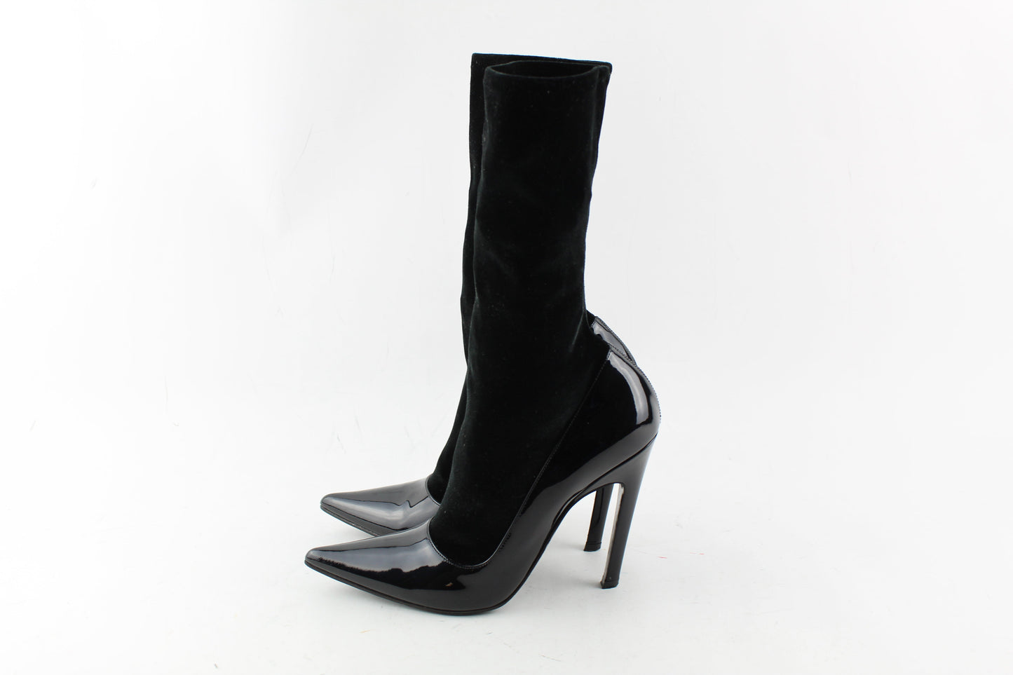BALENCIAGA PATENT LEATHER & VELVET BOOTIES SIZE 38