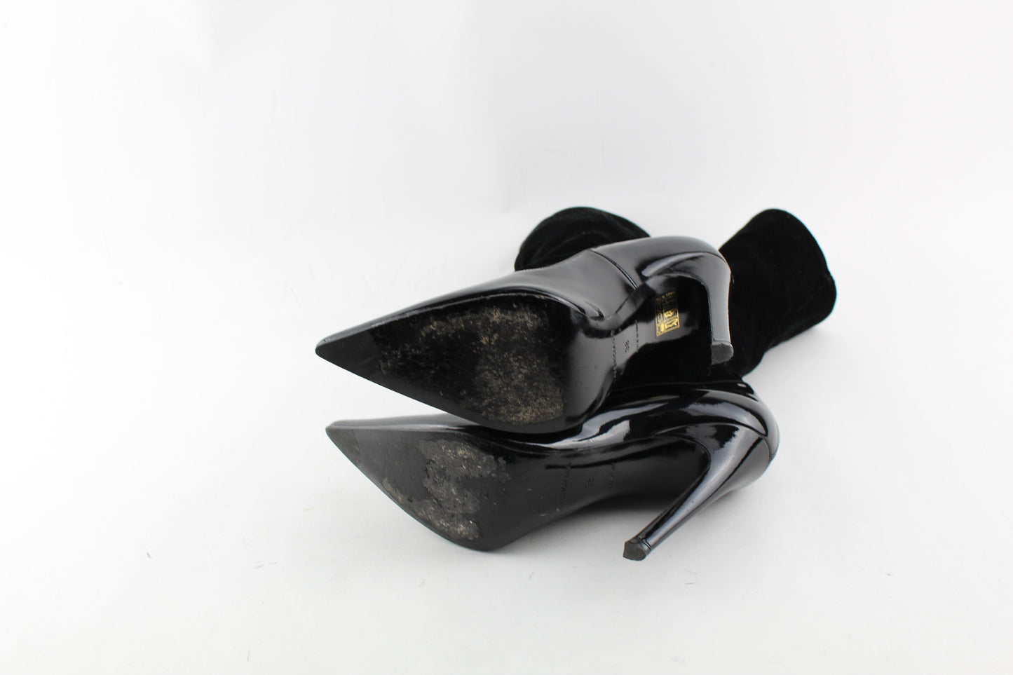 BALENCIAGA PATENT LEATHER & VELVET BOOTIES SIZE 38