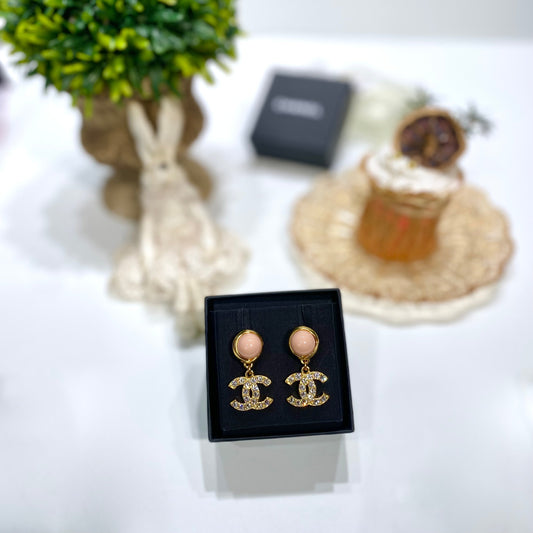 No.3852-Chanel Metal Crystal & Glass Coco Mark Earrings (Brand New / 全新貨品)