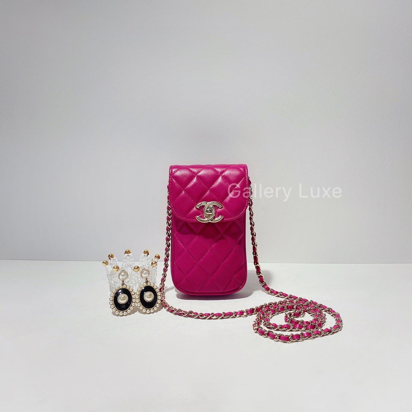 No.001470-2-Chanel Lambskin Phone Holder with Chain