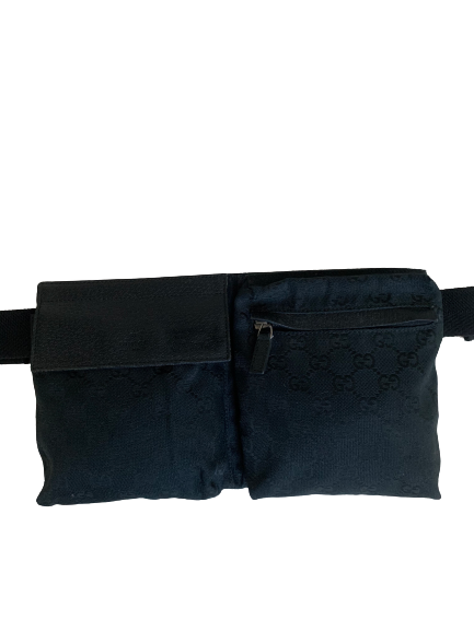 Luxury Gucci Black Jacquard Leather Bum Bag