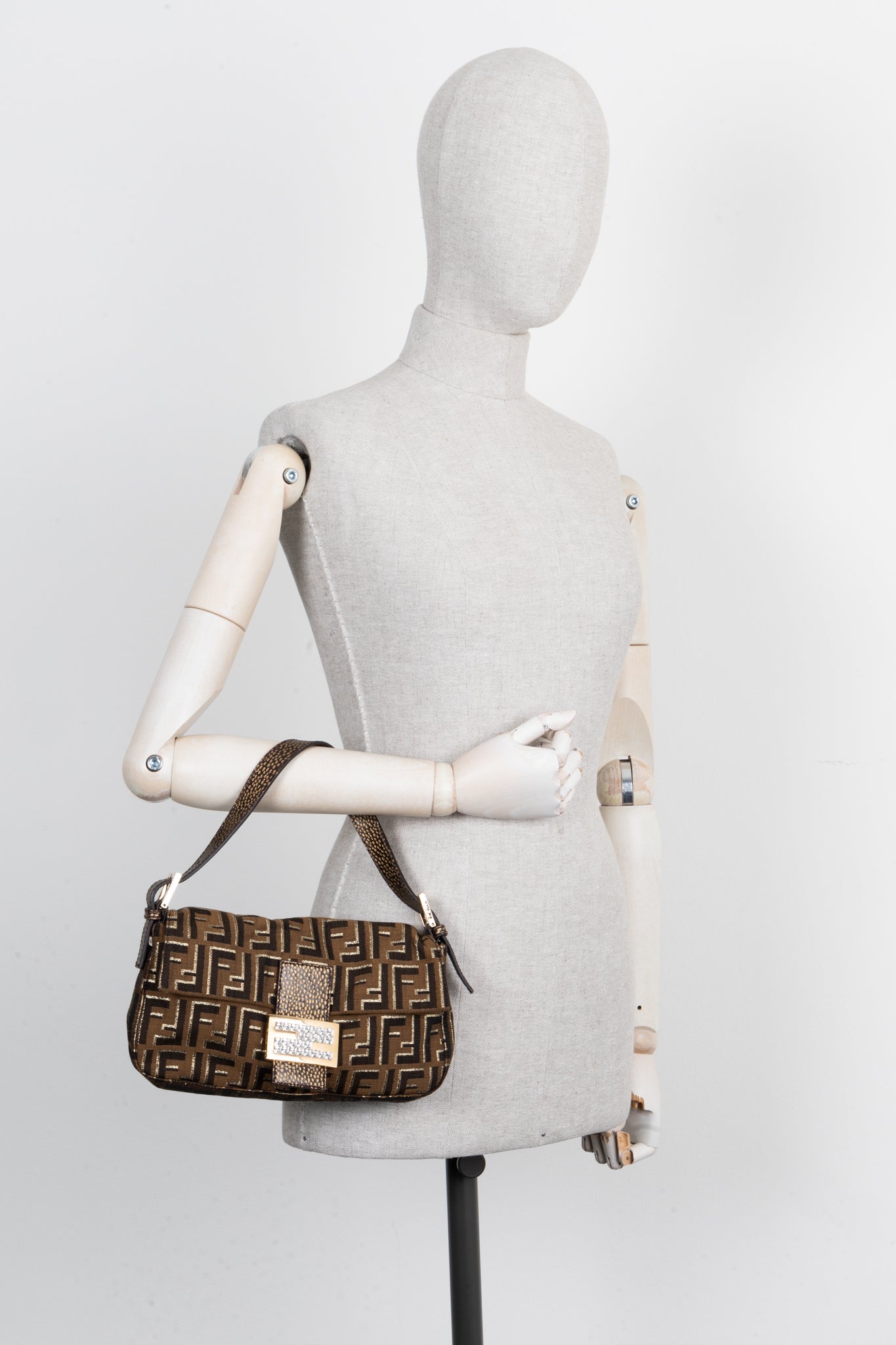 Luxury Fendi Baguette Bag Zucca Print with Crystal