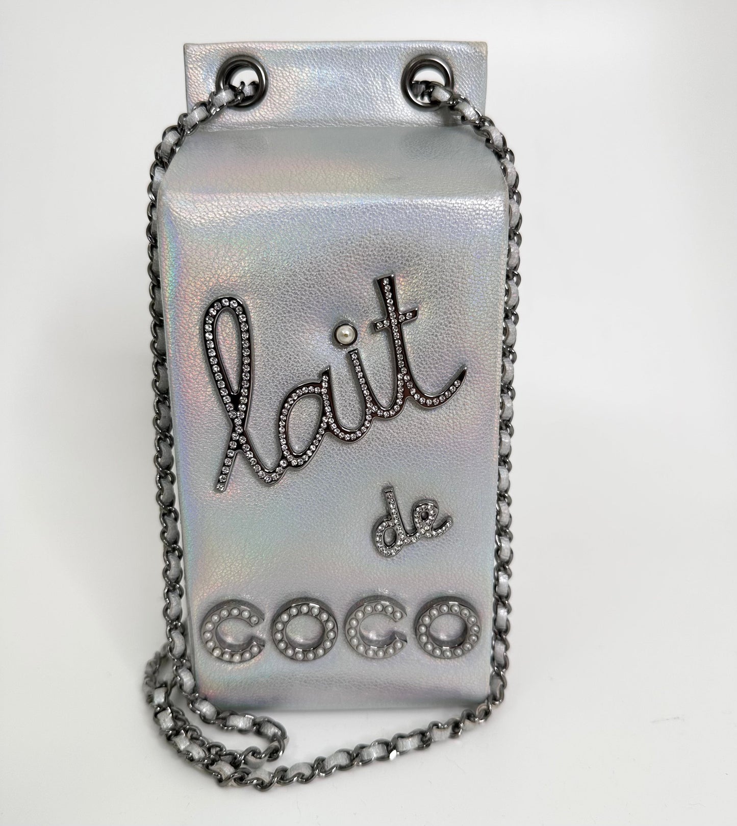 CHANEL Iridescent Silver Lait de Coco Milk Carton Bag