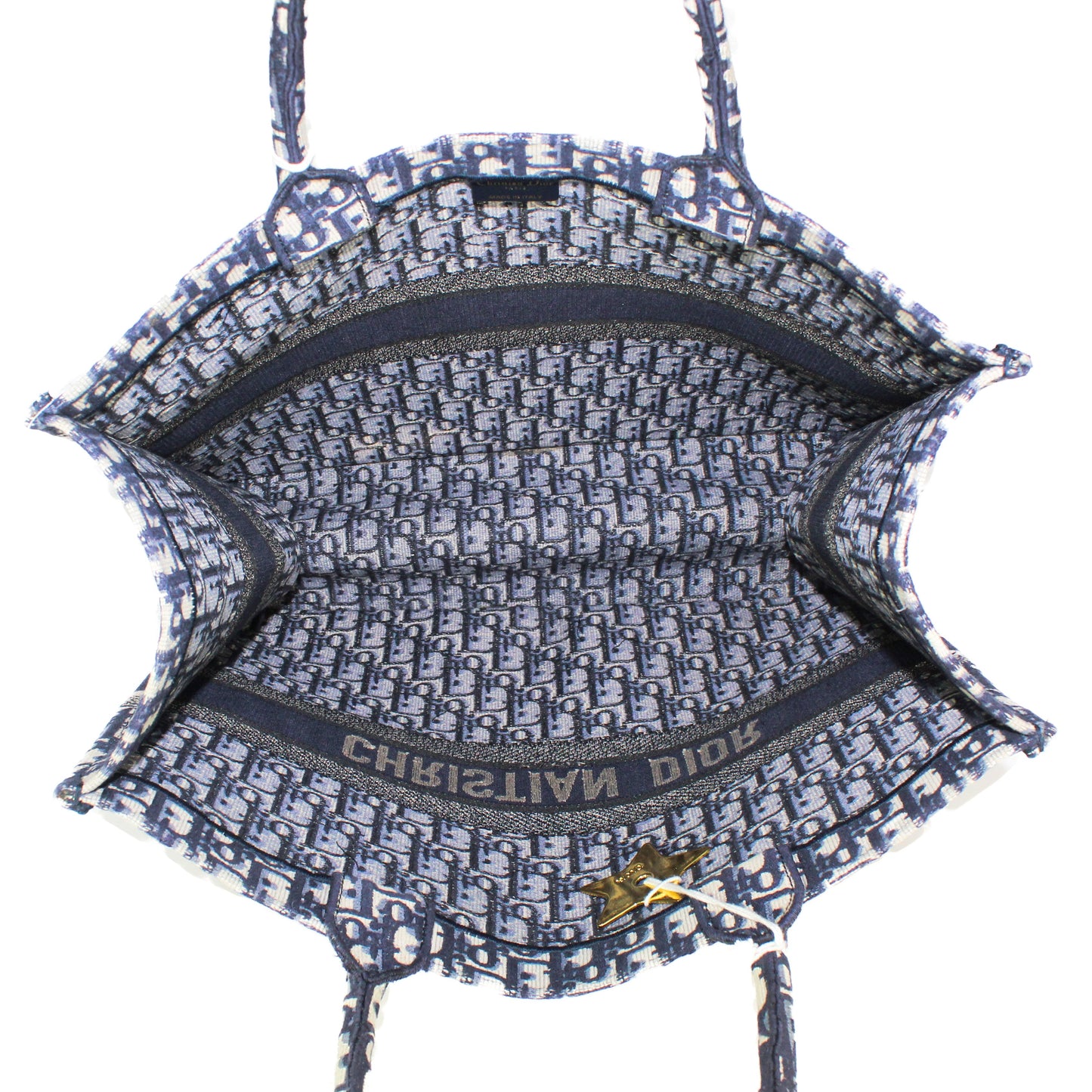 Dior Large Book Tote in Blue Dior Oblique Embroider