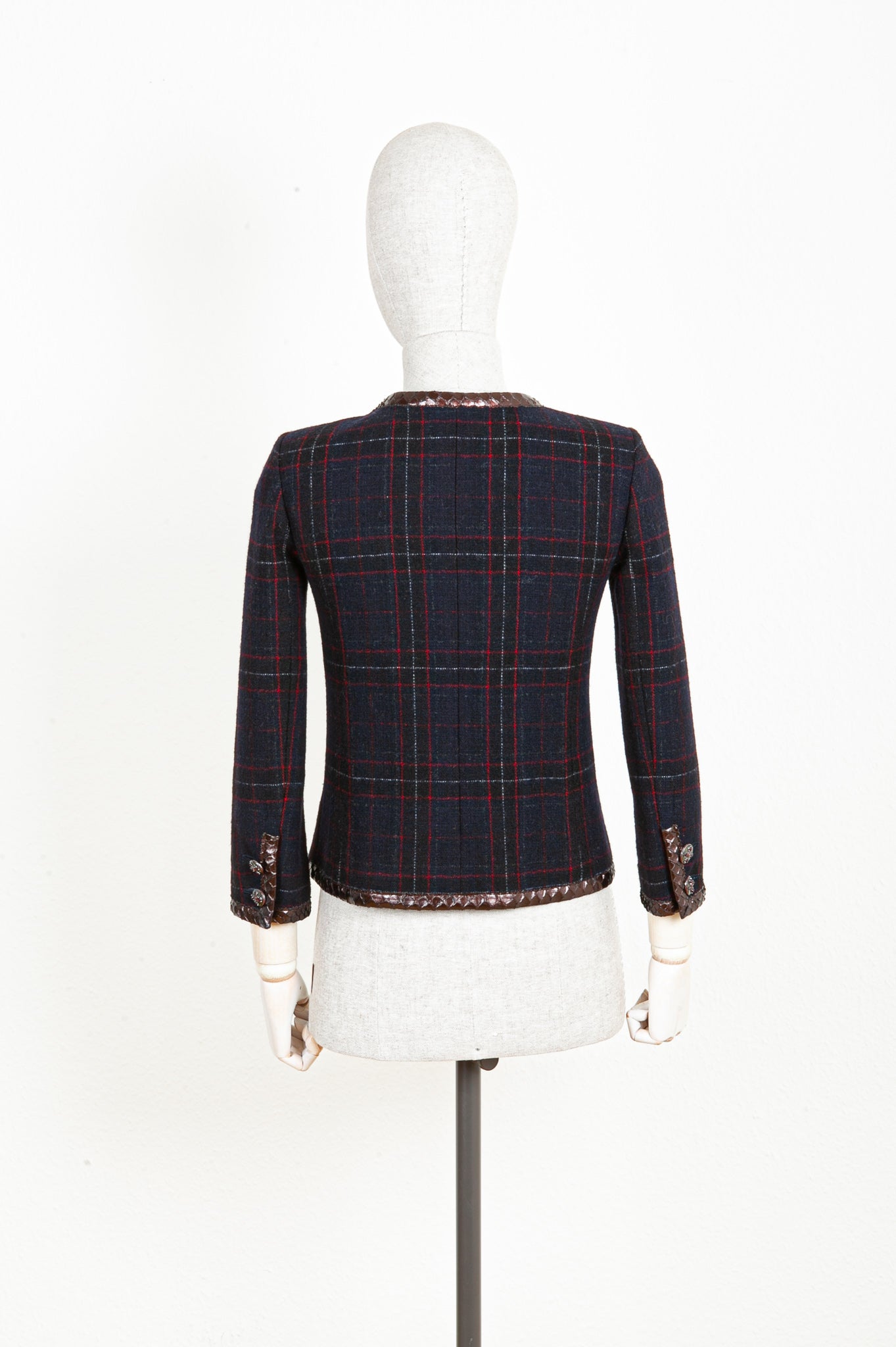 CHANEL Jacket Tartan Navy with Python Applicaton