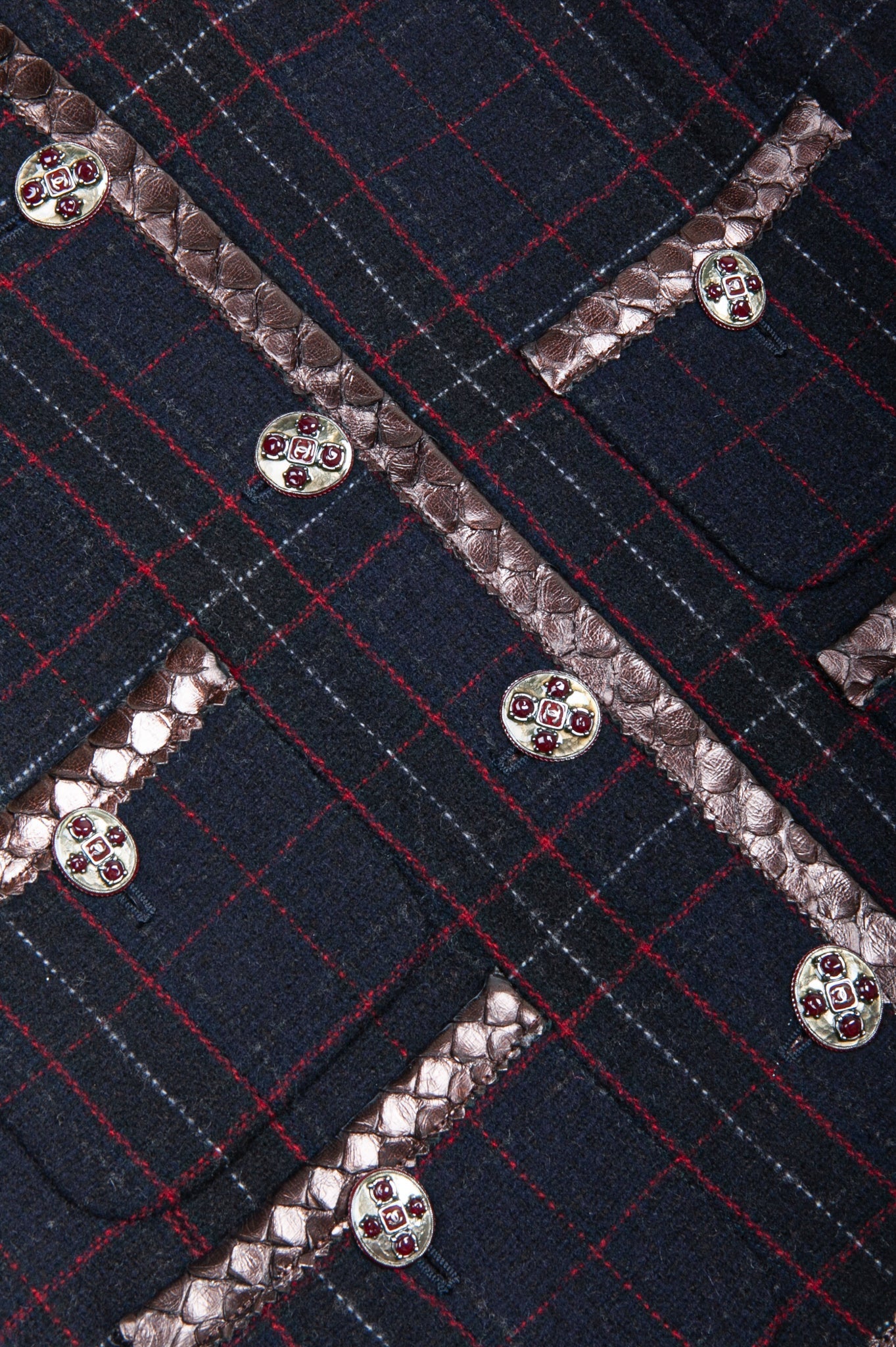 CHANEL Jacket Tartan Navy with Python Applicaton