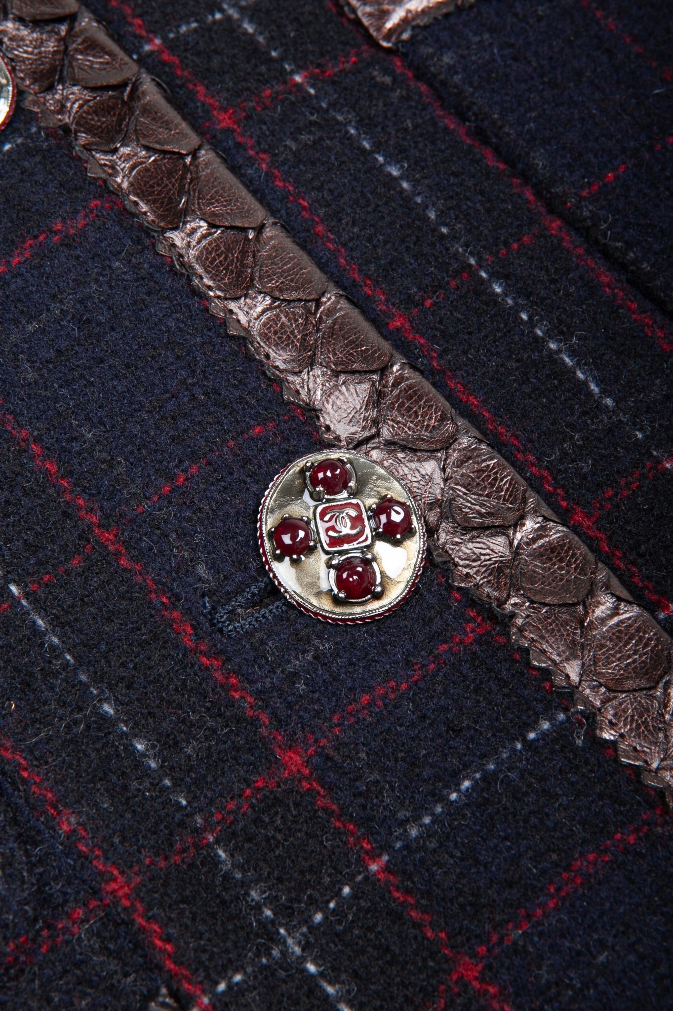 CHANEL Jacket Tartan Navy with Python Applicaton