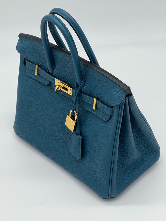 Luxury Hermes Birkin 25 Bleu Jean Togo Gold Hardware