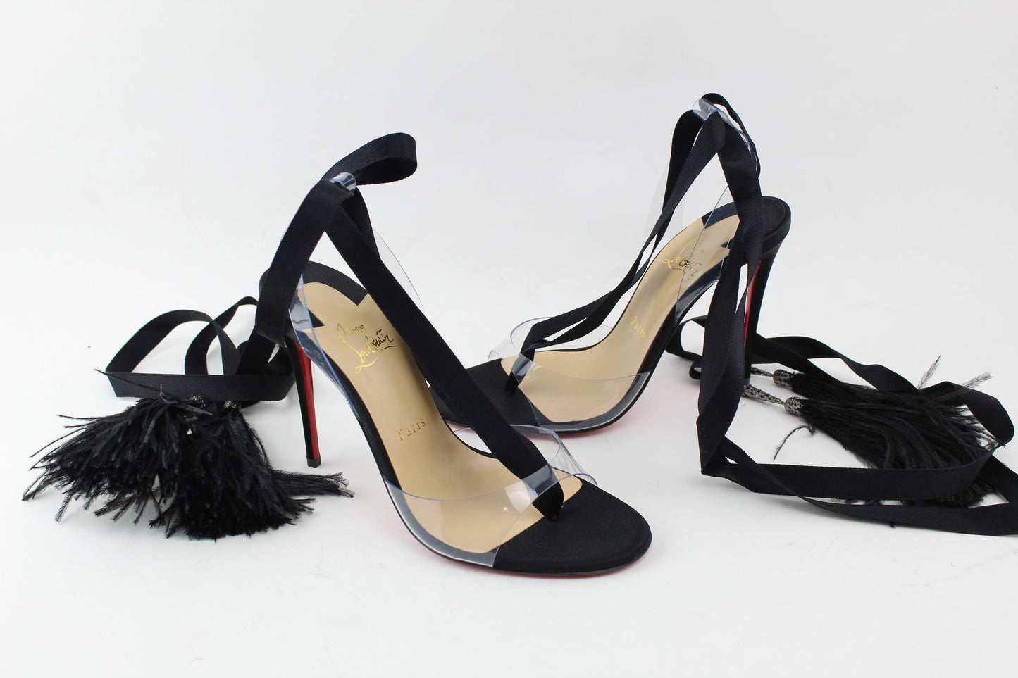 CHRISTIAN LOUBOUTIN MARIE EDWINA 100mm PVC/Crepe satin/Ostrich