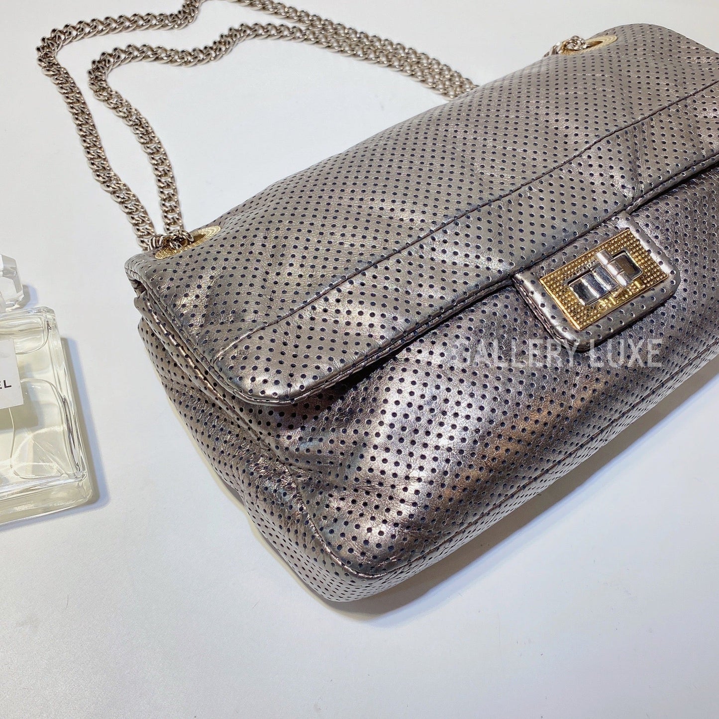No.3047-Chanel Metallic Perforated Leather Drill Flap Bag