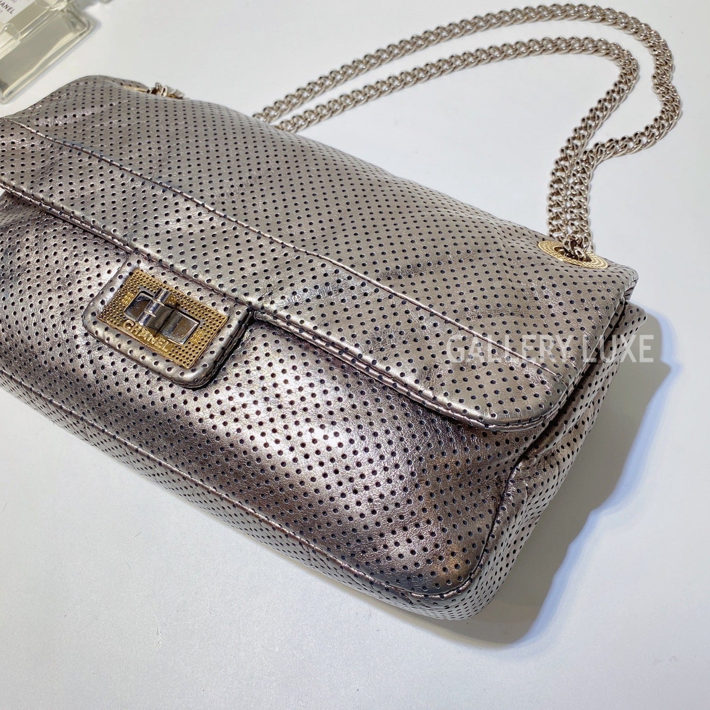 No.3047-Chanel Metallic Perforated Leather Drill Flap Bag