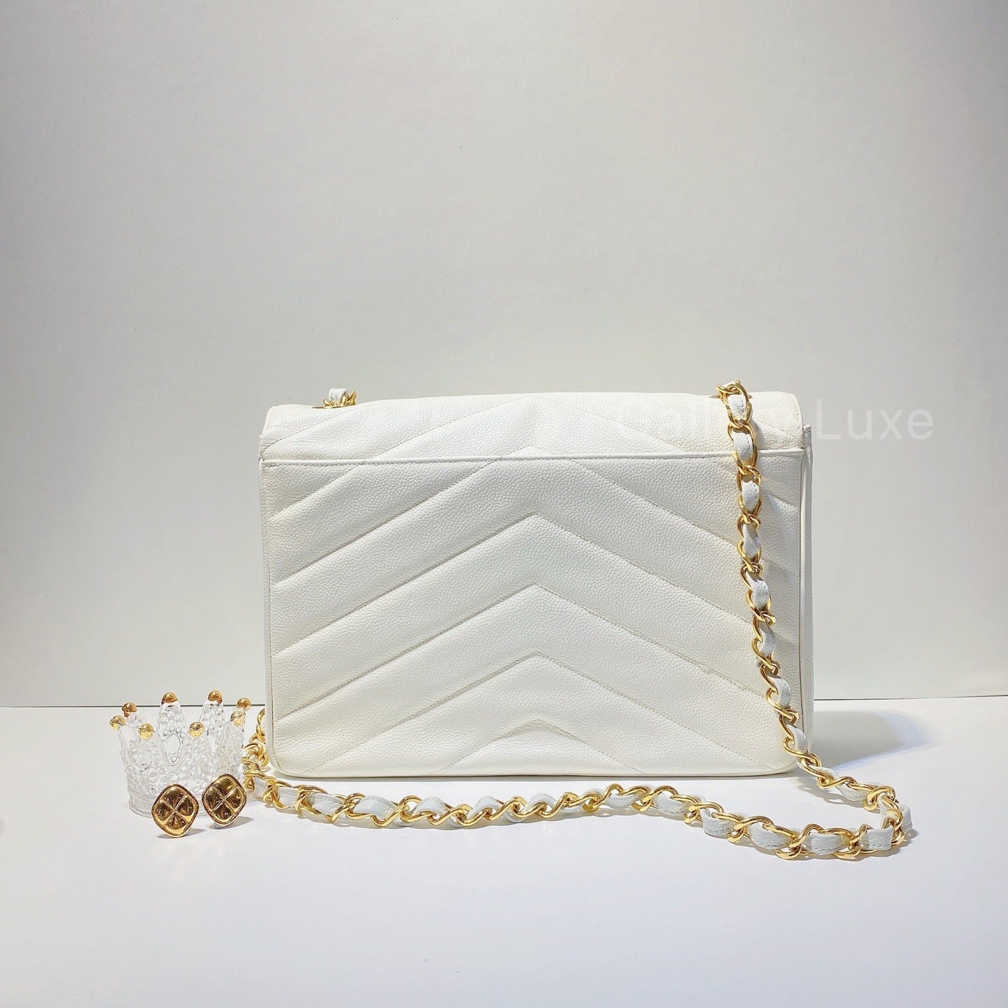 No.2354-Chanel Vintage Caviar Chevron Jumbo Flap Bag