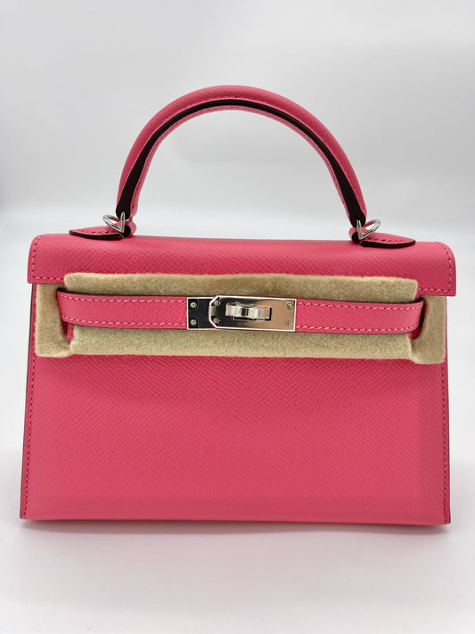 Luxury Hermes Mini Kelly II Sellier Epsom Rose Azalee Palladium Hardware