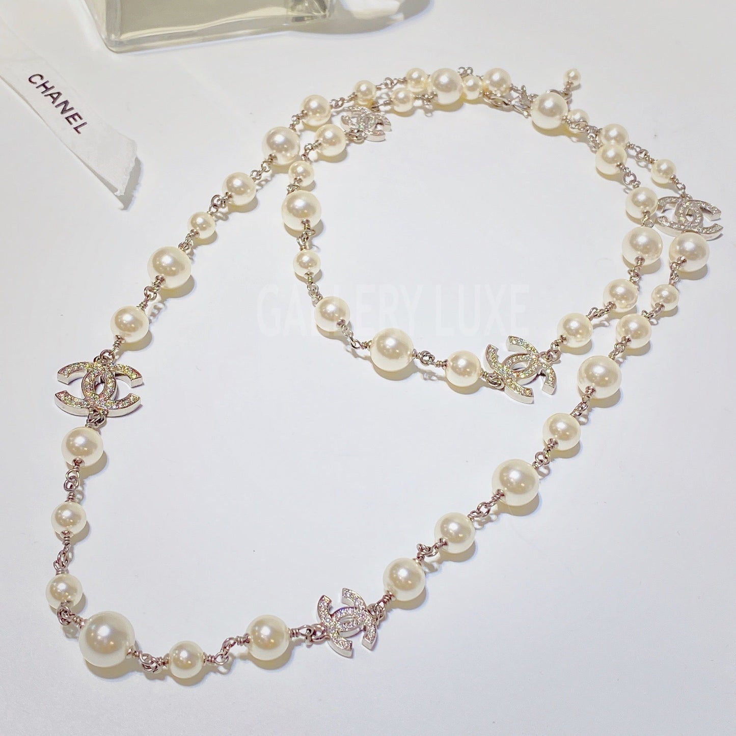 No.3092-Chanel Long Pearl & Crystal Necklace