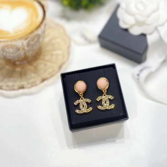 No.3732-Chanel Metal Crystal & Glass Pearls Coco Mark Earrings (Brand New / 全新貨品)