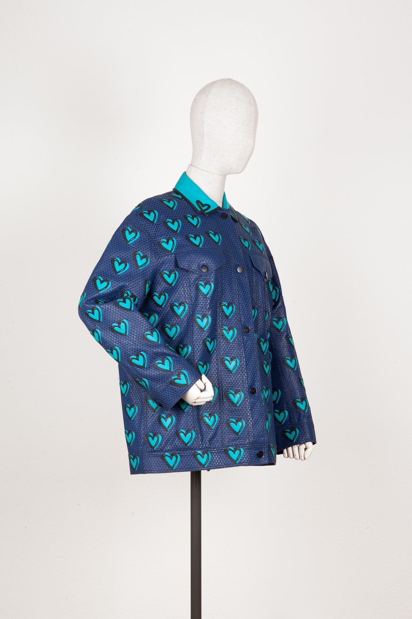Luxury Fendi Jacket Leather Hearts Blue