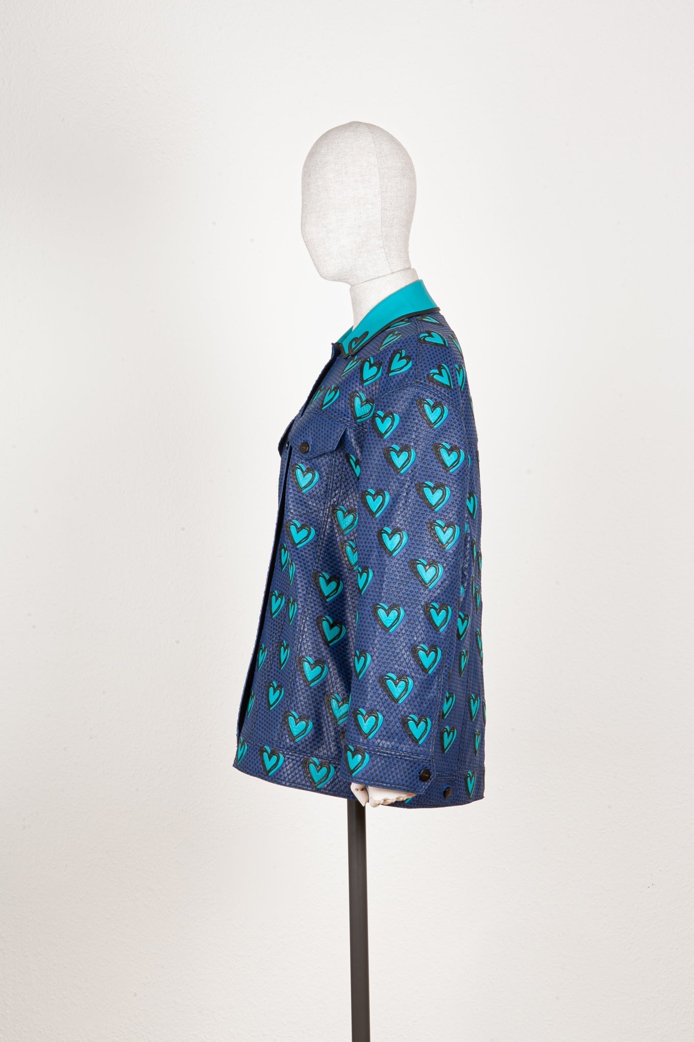 Luxury Fendi Jacket Leather Hearts Blue