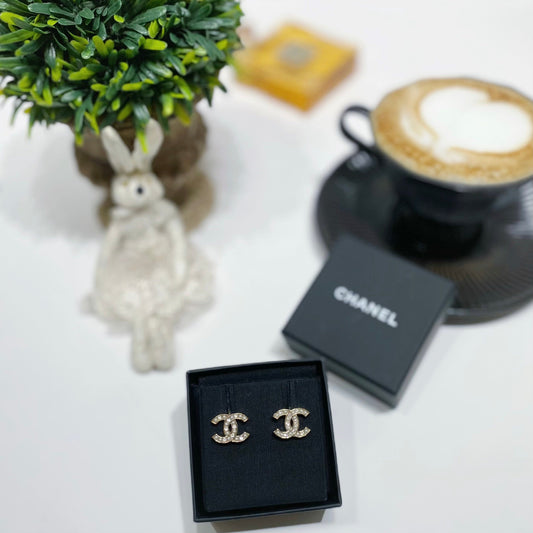 No.001620-1-Chanel Metal Crystal & Pearl Coco Mark Earrings  (Brand New / 全新貨品)