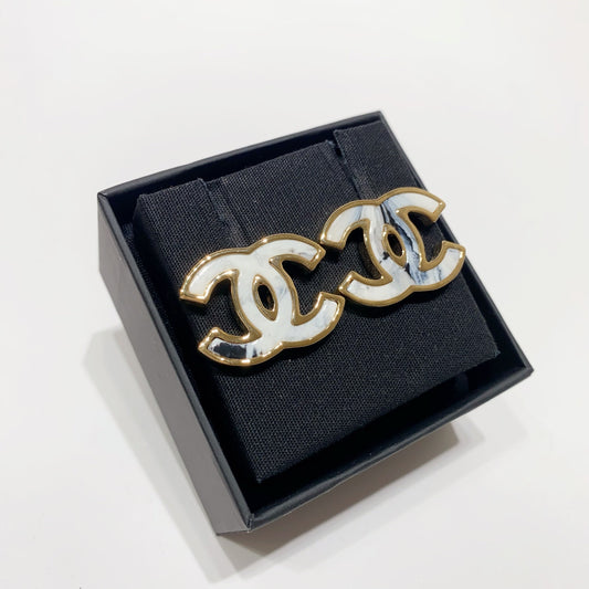 No.4077-Chanel Metal & Marble Coco Mark Earrings  (Brand New / 全新貨品)