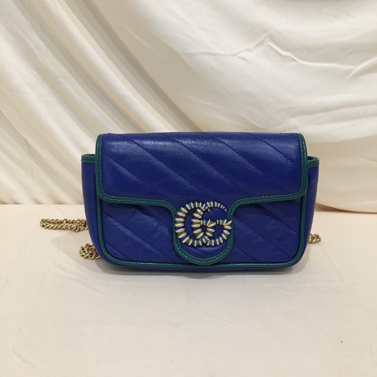 Luxury Gucci Trending 2025 Blue Green Marmont Super Mini Crossbody Bag Sku# 70185