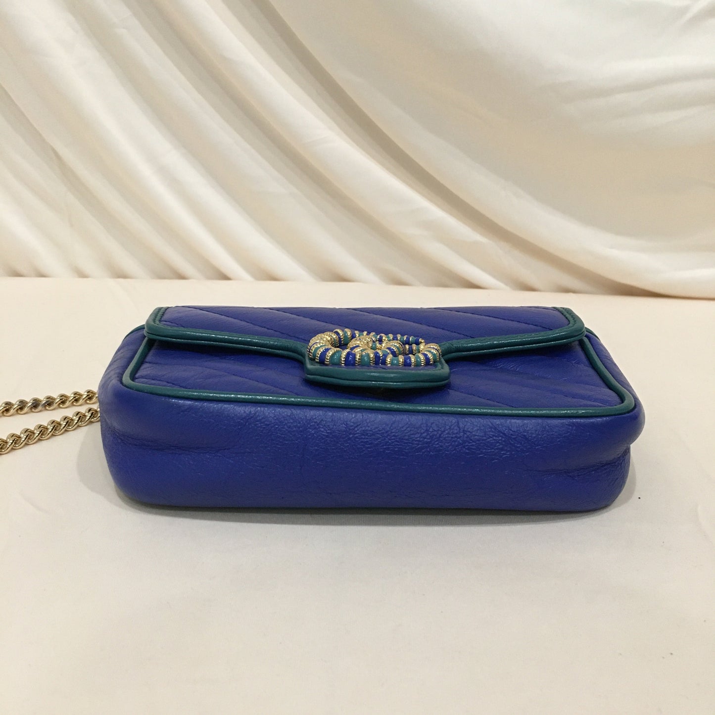 Luxury Gucci Trending 2025 Blue Green Marmont Super Mini Crossbody Bag Sku# 70185