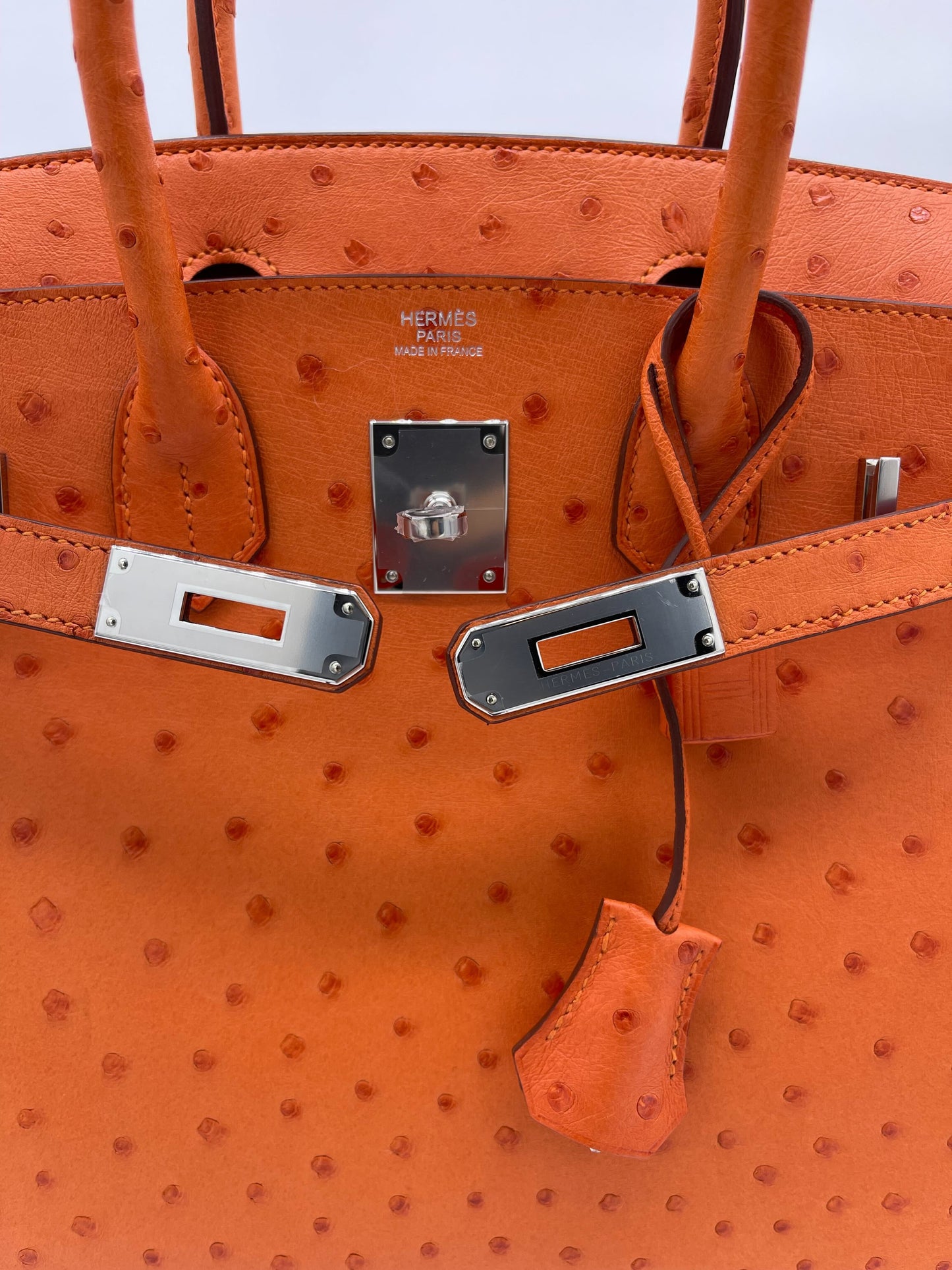 Luxury Hermes Birkin 30 Ostrich 5K Tangerine Palladium Hardware