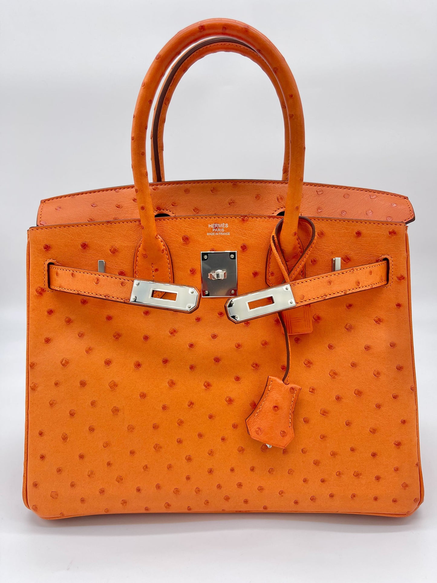 Luxury Hermes Birkin 30 Ostrich 5K Tangerine Palladium Hardware